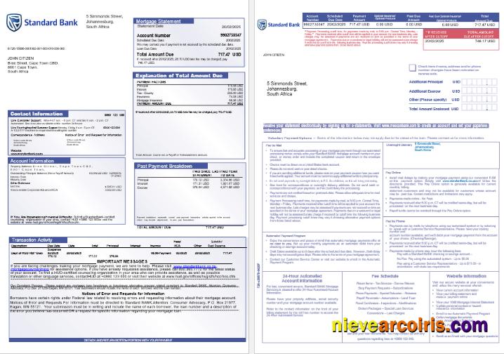 South Africa Standard bank mortgage statement 1-2